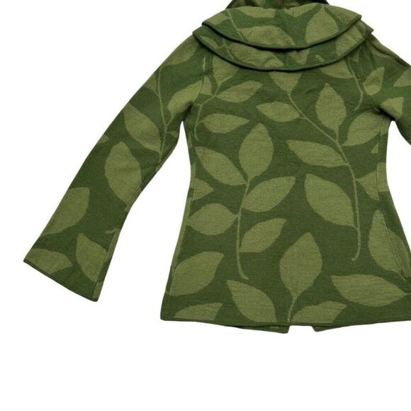 Neve Valerie Boiled Wool Jacket Medium  Leaf Print Toggle Collared Preppy Green - Picture 7 of 13
